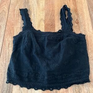 Abercrombie & Fitch Black Linen-Blend Tie-Back Squareneck Top in Small